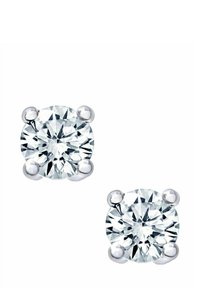 Okrogle naušnice s dijamantima na klinčiće s četiri kandže, srebrni okvir, prozirni i briljantno rezani, s visokom jasnoćom i sjajem.
