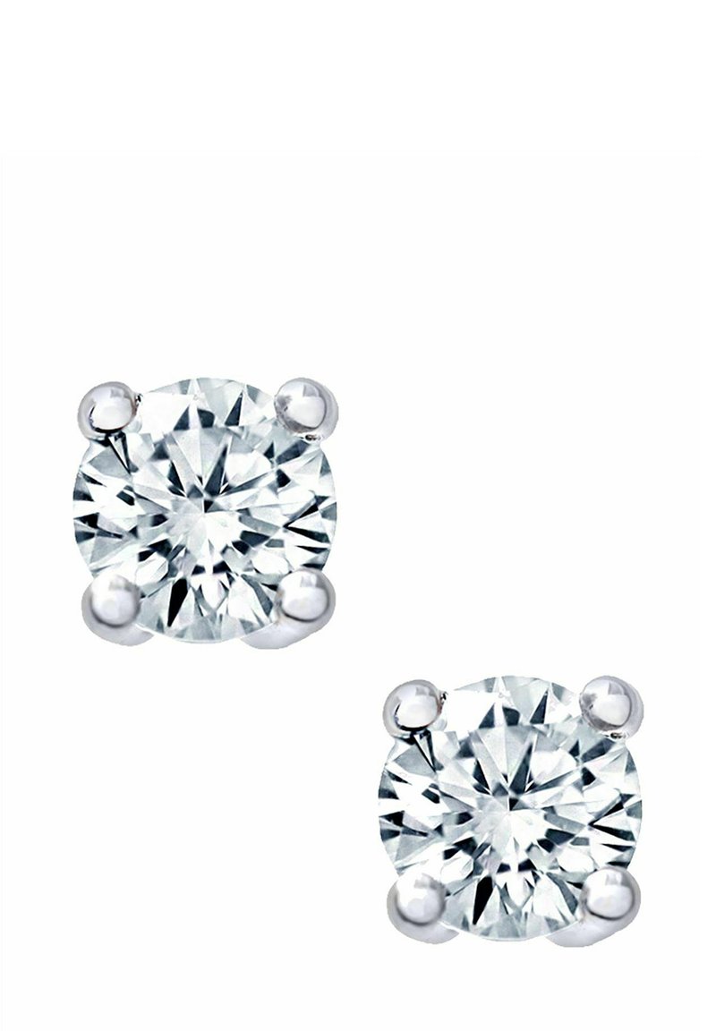 Okrogle naušnice s dijamantima na klinčiće s četiri kandže, srebrni okvir, prozirni i briljantno rezani, s visokom jasnoćom i sjajem.