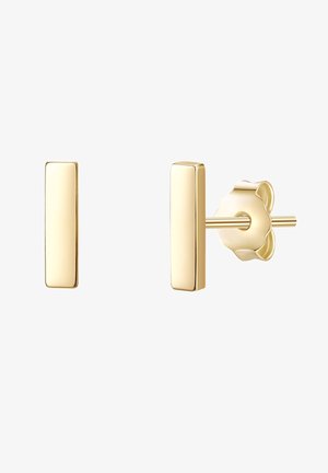 Gold rectangular stud earrings with a polished finish and a butterfly clasp. Each earring features a simple, geometric design.
