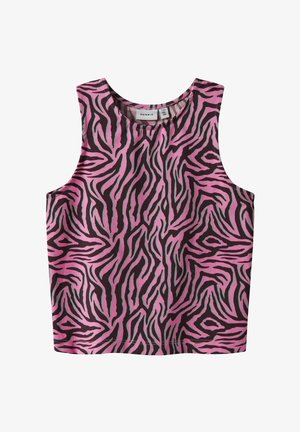 Top corto senza maniche con motivo a stampa zebrata rosa e nera, scollo tondo e etichetta in tessuto all'interno del colletto.