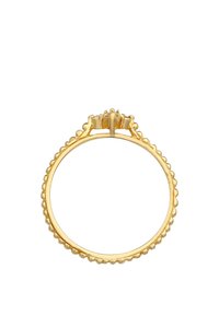 Goldring mit gewelltem Band, das ein florales Design aufweist. Glatte Textur mit polierter Oberfläche, die die filigrane Detailarbeit betont.