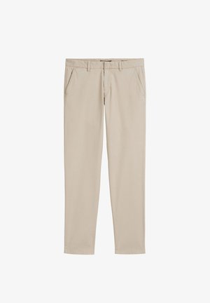 Beige Chinos aus Baumwolle, mit geradem Bein, seitlichen Taschen und glatter Textur. Geeignet für legere und semi-formelle Anlässe.