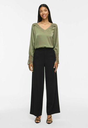 VILA, LONG SLEEVED TOP VIANNA V-NECK - Blouse - balsam green