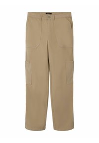 Beige cargobyxor i bomull med avslappnad passform. Har två framfickor och två sidofickor. Raka ben.