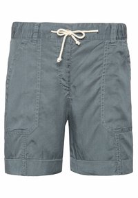 Męskie ciemnoszare szorty wykonane z lekkiej bawełny, z elastycznym pasem, sznurkiem ściągającym oraz podwiniętymi mankietami i bocznymi kieszeniami.