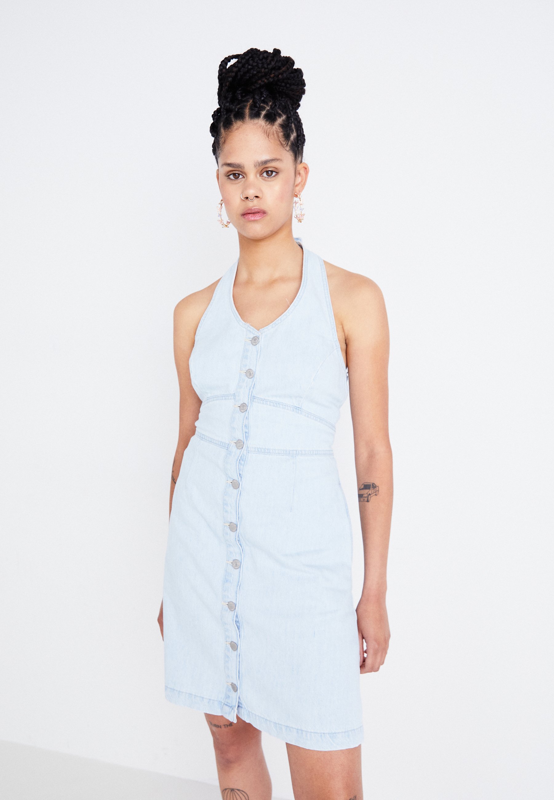 navy satin halter neck dress Elina Satin Necklace Maxi Dress - Navy main image 1