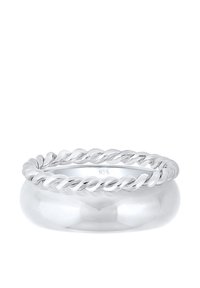 Silberring aus Sterlingsilber mit einer polierten Mitte und einem gedrehten Seilmuster entlang der Kante, im Inneren mit "925" gekennzeichnet.