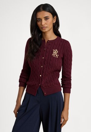 CABLE KNIT COTTON CARDIGAN - Cardigan - dark garnet