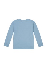 Lichtblauwe sweatshirt met lange mouwen, ronde hals en geribde manchetten en zoom. Gladde textuur zonder zichtbare patronen of logo's.