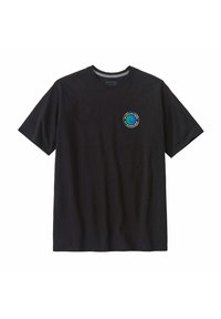 Zwarte katoenen t-shirt met een ronde hals, voorzien van een kleurrafische cirkel op de linkerkant van de borst. Korte mouwen en een relaxte pasvorm.