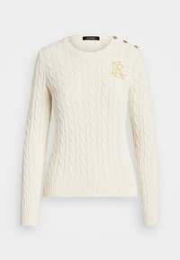 BUTTON TRIM CABLE KNIT COTTON JUMPER - Strikkegenser - mascarpone cream