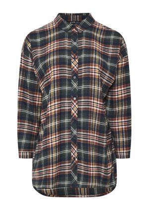 Camicia a quadri con un design in blu scuro, rosso e bianco, con chiusura a bottoni, collo e maniche lunghe. Tessuto in cotone morbido.