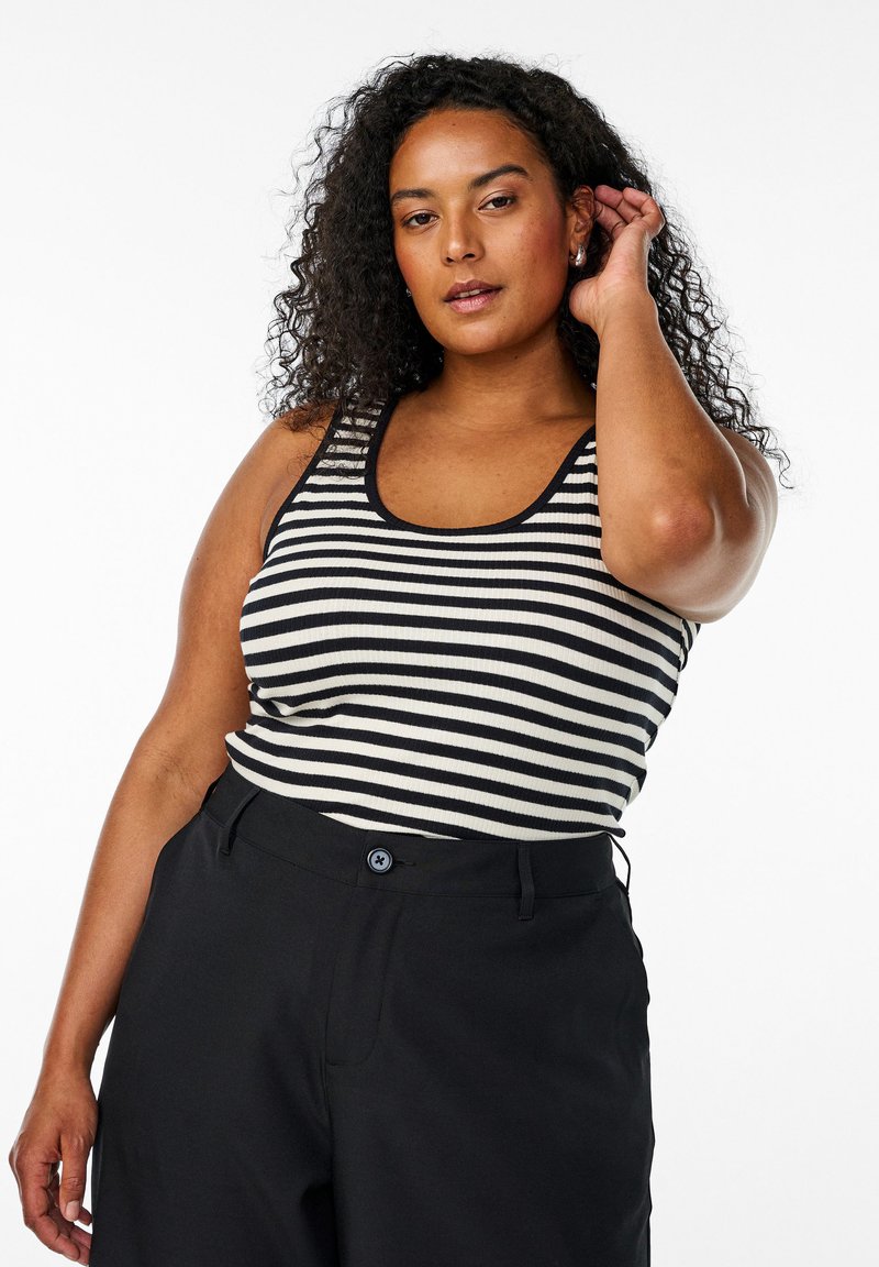 Zizzi GESTREIFTES TANK MIT STRUKTUR - Μπλούζα - black snow w stripe