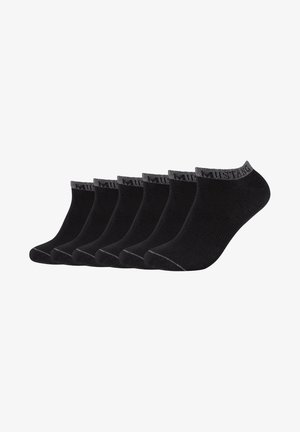 Schwarze Knöchelsocken im Sechserpack. Aus weichem Stoff gefertigt, mit grauen Akzenten am oberen Rand. Gerundete Zehenpartie mit einem nahtlosen Design.