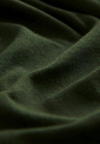 Tkanina oliwkowozielona o miękkiej fakturze, z subtelnymi zagnieceniami i gładką powierzchnią, prezentująca jednolity kolor bez wzorów.