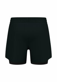 Zwarte sportshorts van soepel materiaal, met een elastische tailleband en contrasterende zwarte binnenvoering. Gekocht met zijsplitten voor bewegingsvrijheid.