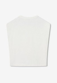 Witte top met korte mouwen in een rechte snit en een ronde halslijn. Zachte stof met een gladde textuur en geen zichtbare patronen of accenten.
