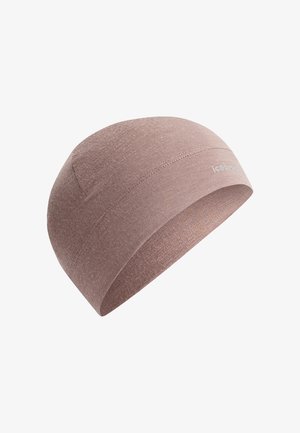 Braunes Stoffhaarband mit einer glatten Textur, geschwungener Form und einem kleinen Logodetail auf der Vorderseite. Geeignet für aktive Freizeitkleidung.