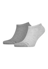 Grau und hellgrau gestreifte Knöchelsocken aus Baumwollmischung, mit geripptem Muster und verstärkten Zehenkappen für extra Haltbarkeit.
