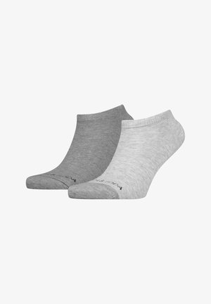 Grey and light grey ankle socks made of cotton blend, featuring a ribbed texture and reinforced toe caps for durability.