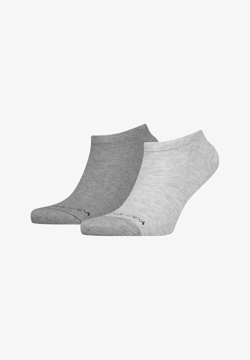 Grau und hellgrau gestreifte Knöchelsocken aus Baumwollmischung, mit geripptem Muster und verstärkten Zehenkappen für extra Haltbarkeit.