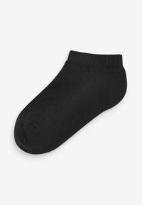 Schwarze Knöchelsocke aus weichem, elastischem Stoff. Verfügt über eine nahtlose Spitze und ein geripptes Bündchen für einen sicheren Sitz und Komfort.