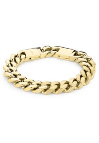Bracelet en chaîne en or avec des maillons entrelacés, doté d'une finition lisse et polie ainsi que d'un fermoir sécurisé. Bords arrondis pour plus de confort.