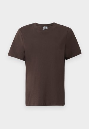 Bruine katoenen t-shirt met een ronde hals, korte mouwen en een ontspannen pasvorm. Gladde textuur zonder zichtbare patronen of versieringen.