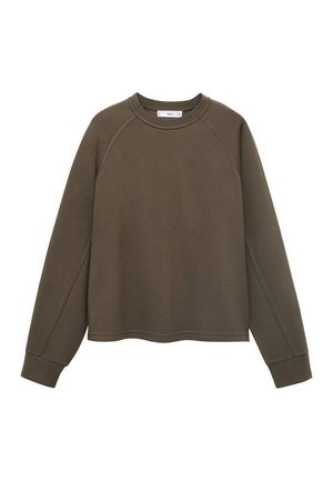 Felpa verde oliva con scollo rotondo, maniche raglan e orlo corto. Realizzata in tessuto morbido con una texture liscia.
