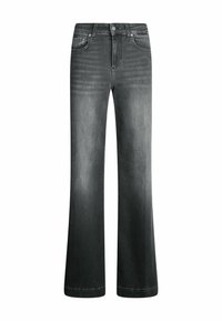 Donkergrijze wijde jeans met een vervaagde afwerking, met klassieke vijfzakkenstijl en een ritssluiting met knoop. Gemaakt van denim.
