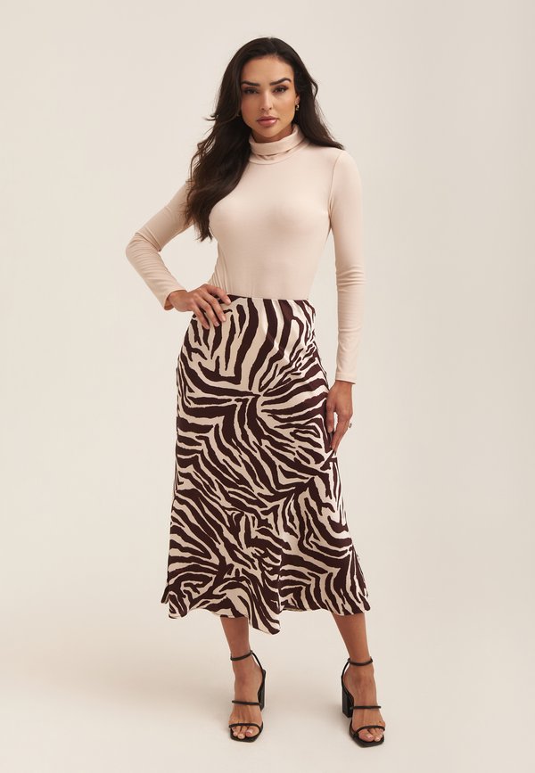 ANIMAL PRINT BIAS CUT - A-line skirt - chocolate