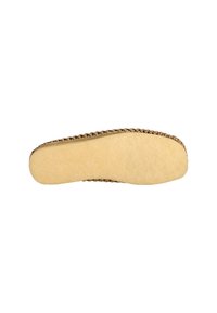 Läderinlägg med en mjuk beige yta, med en rundad form och brun sömnad längs omkretsen för hållbarhet.
