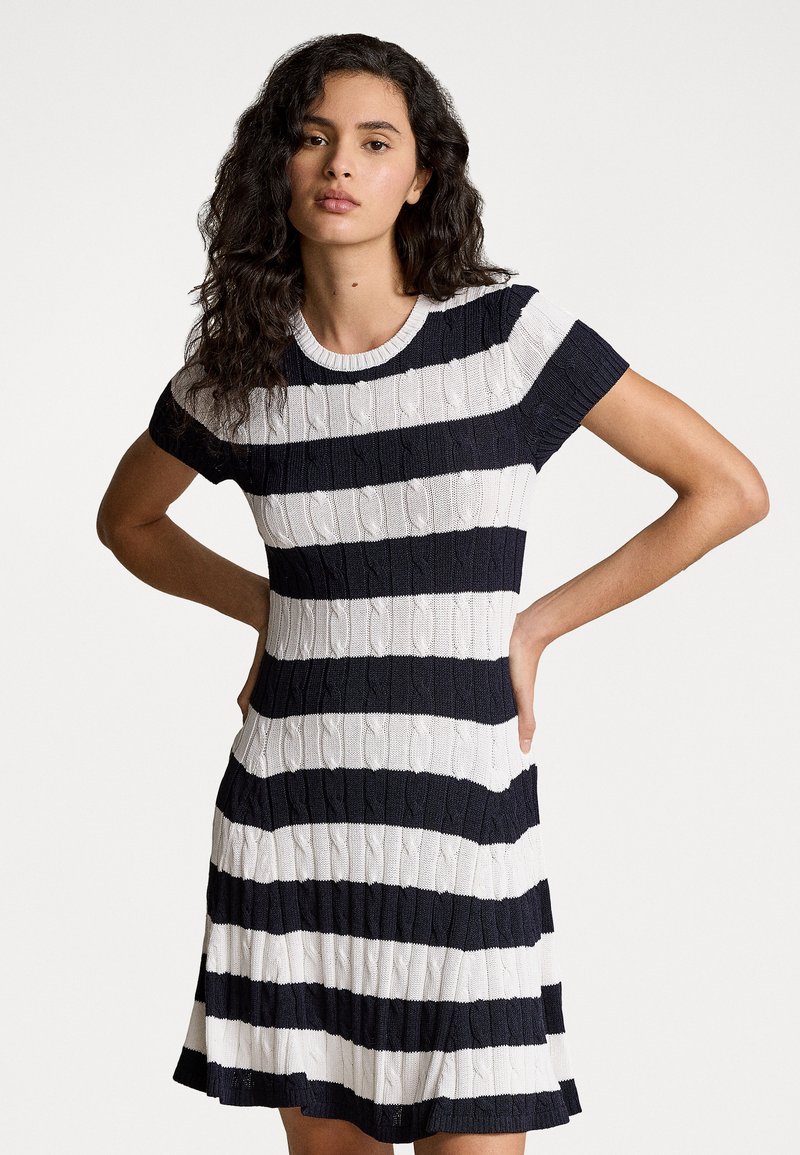 Polo Ralph Lauren - STRIPED CABLE KNIT SWEATER DRESS - Robe pull - navy/white, Agrandir