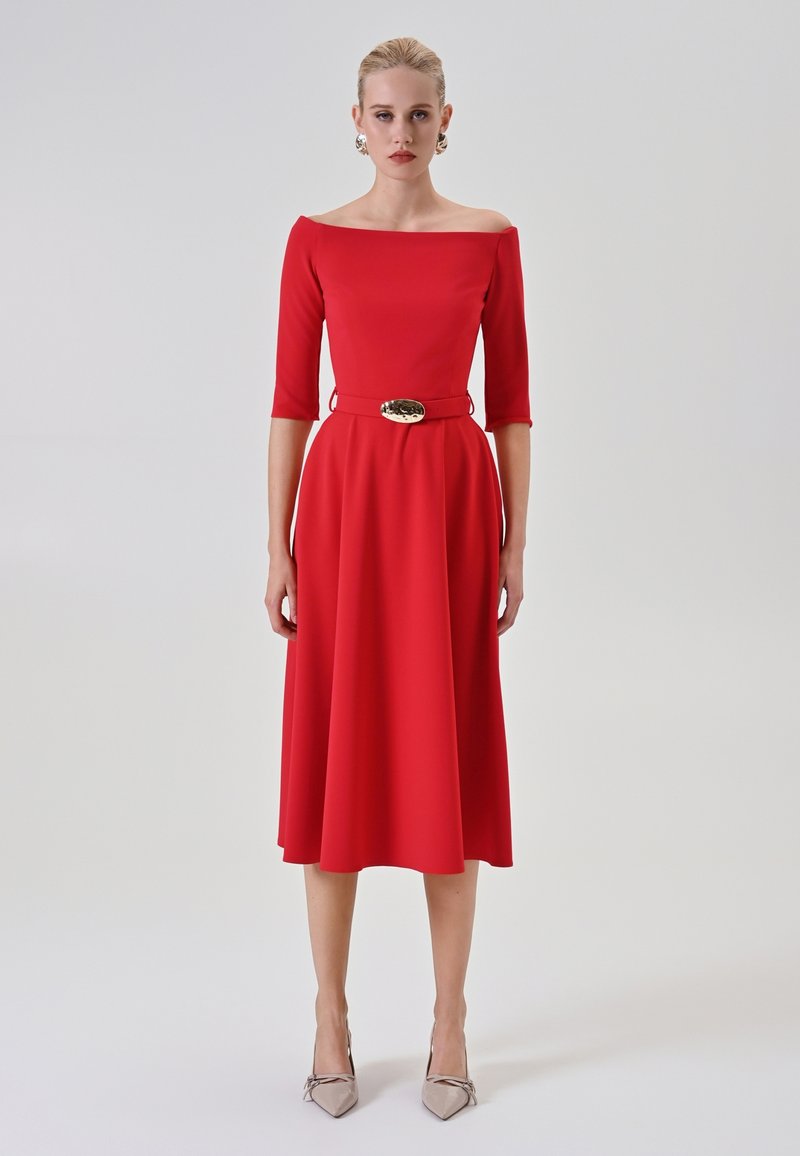 slim fit dress slacks Burgundy Ribbed Knit Belted Dress with Gold Buttons  Pegasi L