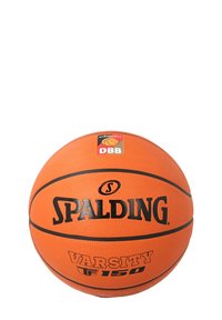 Spalding Varsity 150 Basketball, orangefarbene Gummioberfläche, strukturierte Oberfläche, schwarze Markenzeichen und DBB-Logo, standardrund.