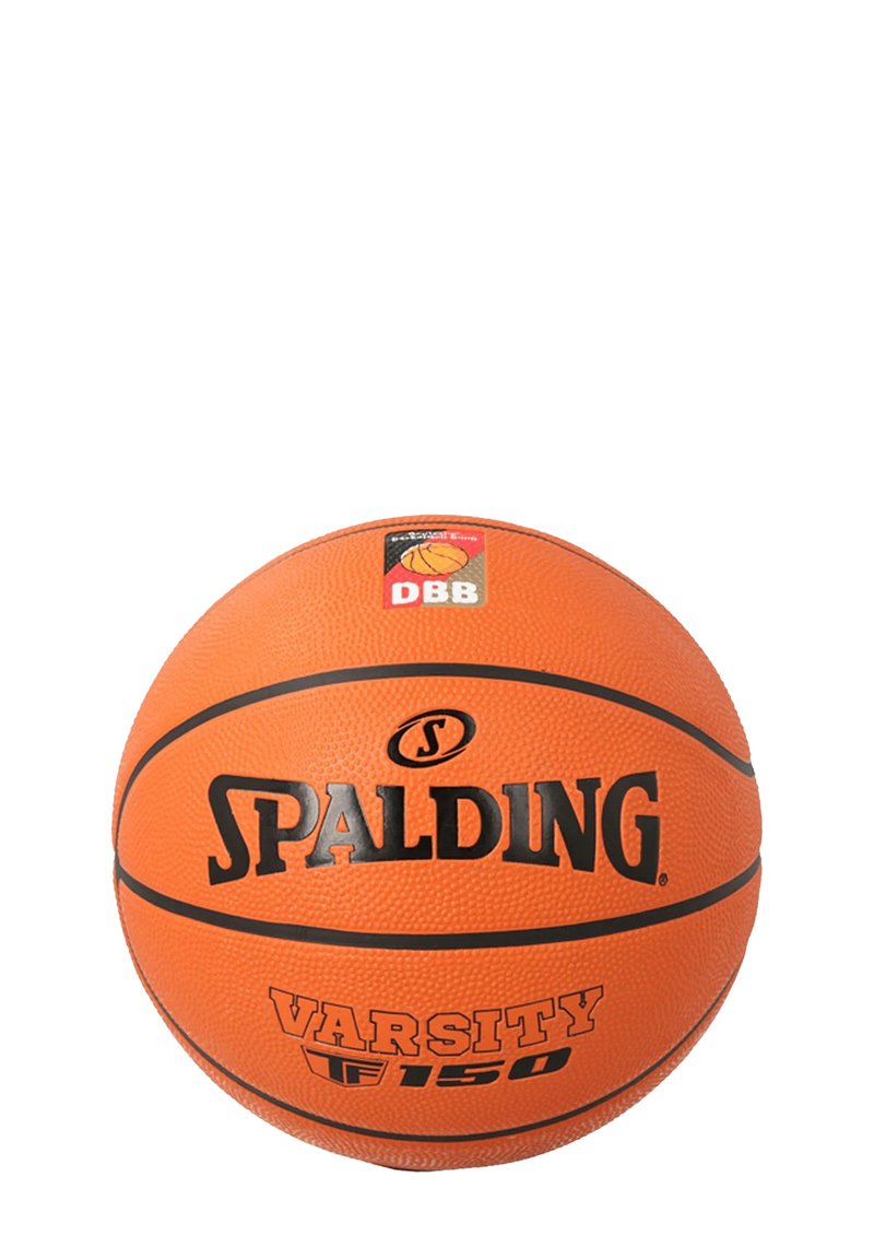 Spalding Varsity 150 Basketball, orangefarbene Gummioberfläche, strukturierte Oberfläche, schwarze Markenzeichen und DBB-Logo, standardrund.
