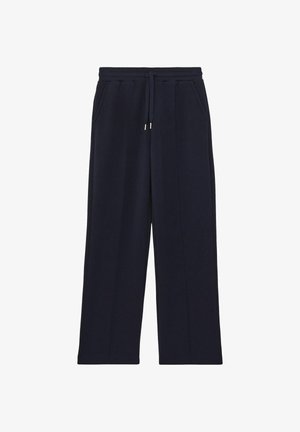 Tumed laiad soe püksid, mis on valmistatud puuvilla segust, ja neil on elastne vöökoht, pael ning kaks külge taskut. Sile tekstuur, mustriteta.