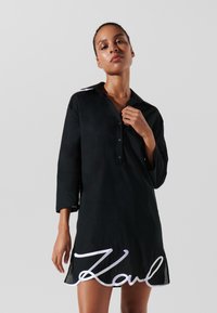 KARL LAGERFELD - DNA SEMI-SHEER SIGNATURE COVER-UP - Strandkiegészítő - black Miniatűr kép 1