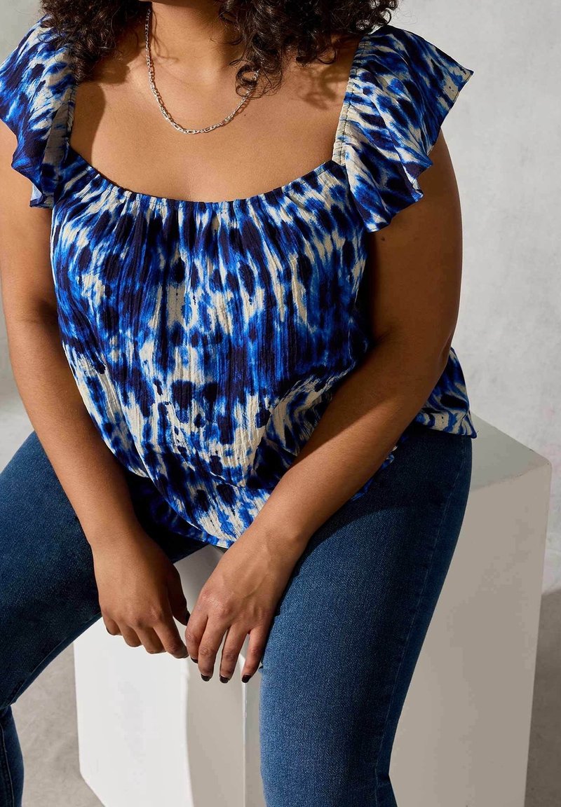 Débardeur Femme Pailleté Bleu Et Blanc - Taille L, Matière Coton - Occasion En Très Bon état