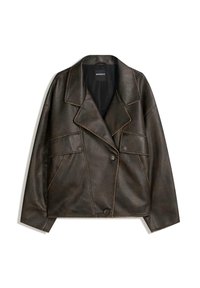 EFFECT WITH LAPEL COLLAR - Faux leather jacket - dark brown
