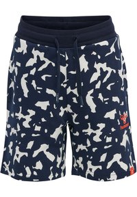 Navyblaue Shorts aus einer Baumwollmischung mit einem weißen, abstrakten Camouflage-Muster. Mit elastischem Bund und Kordelzug für eine verstellbare Passform.