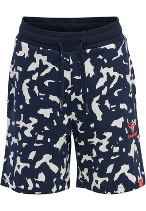 Navyblaue Shorts aus einer Baumwollmischung mit einem weißen, abstrakten Camouflage-Muster. Mit elastischem Bund und Kordelzug für eine verstellbare Passform.
