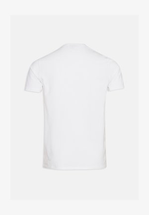 Valkoinen lyhythihainen t-paita, jossa on pyöreä kaula-aukko. Sujuva puuvillakangas, yksinkertainen muotoilu, ei näkyviä logoja tai kuvioita. Taaksepäin näkyvä näkymä.