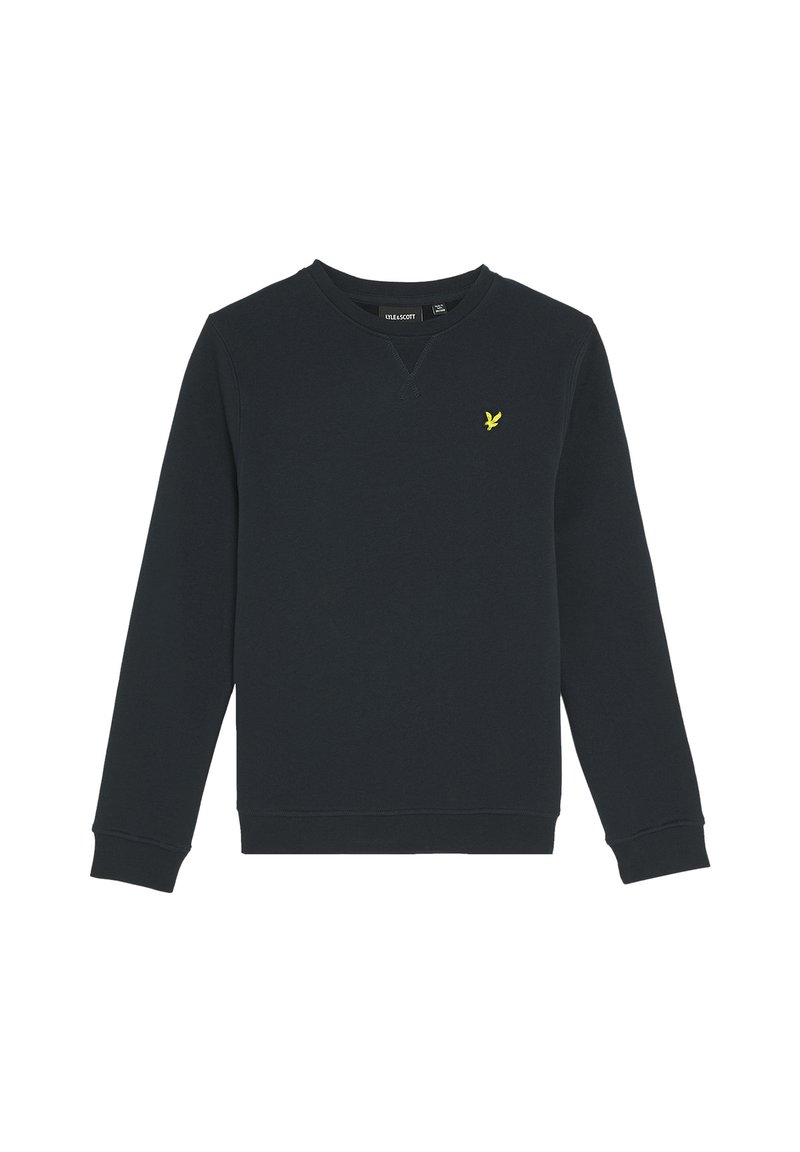Marine crewneck sweatshirt lavet af blødt stof. Har et lille gult logo på brystet samt ribbede manchetter og kant.