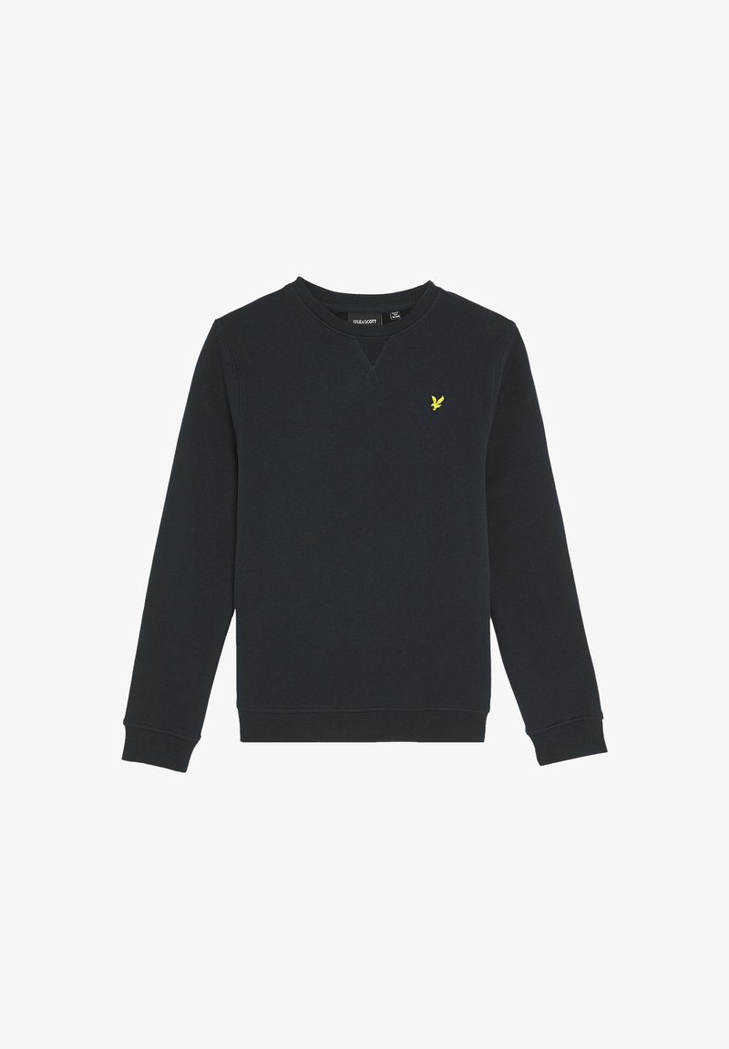Marineblauer Crewneck-Sweatshirt aus weichem Stoff. Verfügt über ein kleines gelbes Logo auf der Brust sowie gerippte Bündchen und Saum.