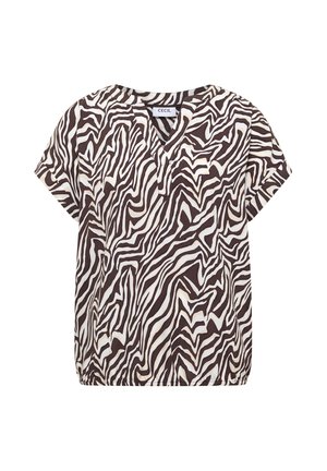 Blouse met korte mouwen met zwart-witte zebraprint, V-hals, losse pasvorm en elastische zoom, merk Cecil.