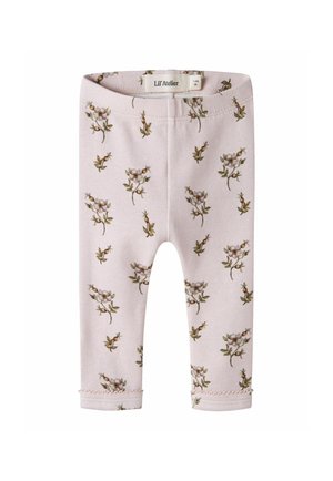 Jasnoróżowe legginsy niemowlęce z małym kwiatowym nadrukiem i elastyczną talią, rozmiar 1-2 miesiące marki Lil' Atelier.