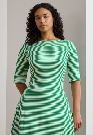 STRIPED STRETCH COTTON RIBBED MIDI DRESS - Vestido de malha - stem/white