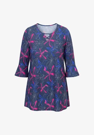 Ulla Popken, LONGSHIRT, BEDRUCKT, TUNIKA-AUSSCHNITT, 3/4-ARM - T-shirt à manches longues - marine