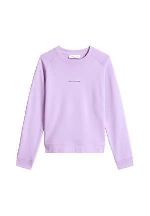 Sweat-shirt lilas à col rond avec manches longues et petit texte de marque centré « Marc O'Polo Denim » sur le devant.